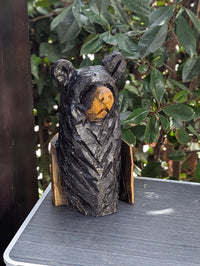 Black Bear Home Decor & Yard Art | Handmade by Chainsaw in Texas Wooden Statue for Your Kitchen Counter, Home Accent or Yard Art