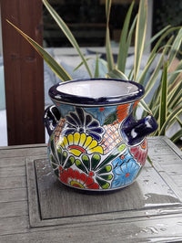 Colorful 10.5" Round Planter Talavera Ceramic Flower Pot | Handmade Mexican Pottery Outdoor Garden Decor or Indoor Home Decor, Unique Gift
