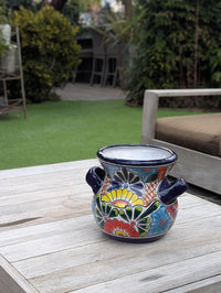 Colorful 10.5" Round Planter Talavera Ceramic Flower Pot | Handmade Mexican Pottery Outdoor Garden Decor or Indoor Home Decor, Unique Gift