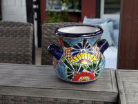 Colorful 10.5" Round Planter Talavera Ceramic Flower Pot | Handmade Mexican Pottery Outdoor Garden Decor or Indoor Home Decor, Unique Gift