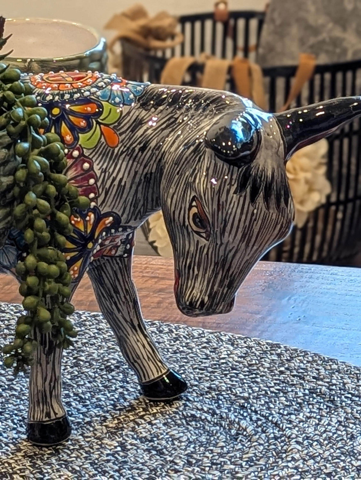 Handmade Talavera Donkey Planter is Mexican Pottery & Ceramic Plant Pot for Indoor Home Decor, Hand Painted Yard Art, Ships 10-1