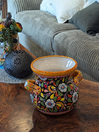 Colorful 10.5" Round Flower Pot, Talavera Ceramic Planter, Handmade Pottery is Outdoor Garden Decor, Indoor Home Decor
