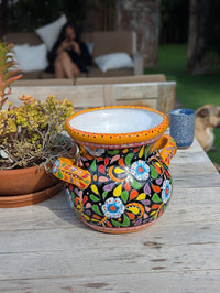Colorful 10.5" Round Flower Pot, Talavera Ceramic Planter, Handmade Pottery is Outdoor Garden Decor, Indoor Home Decor