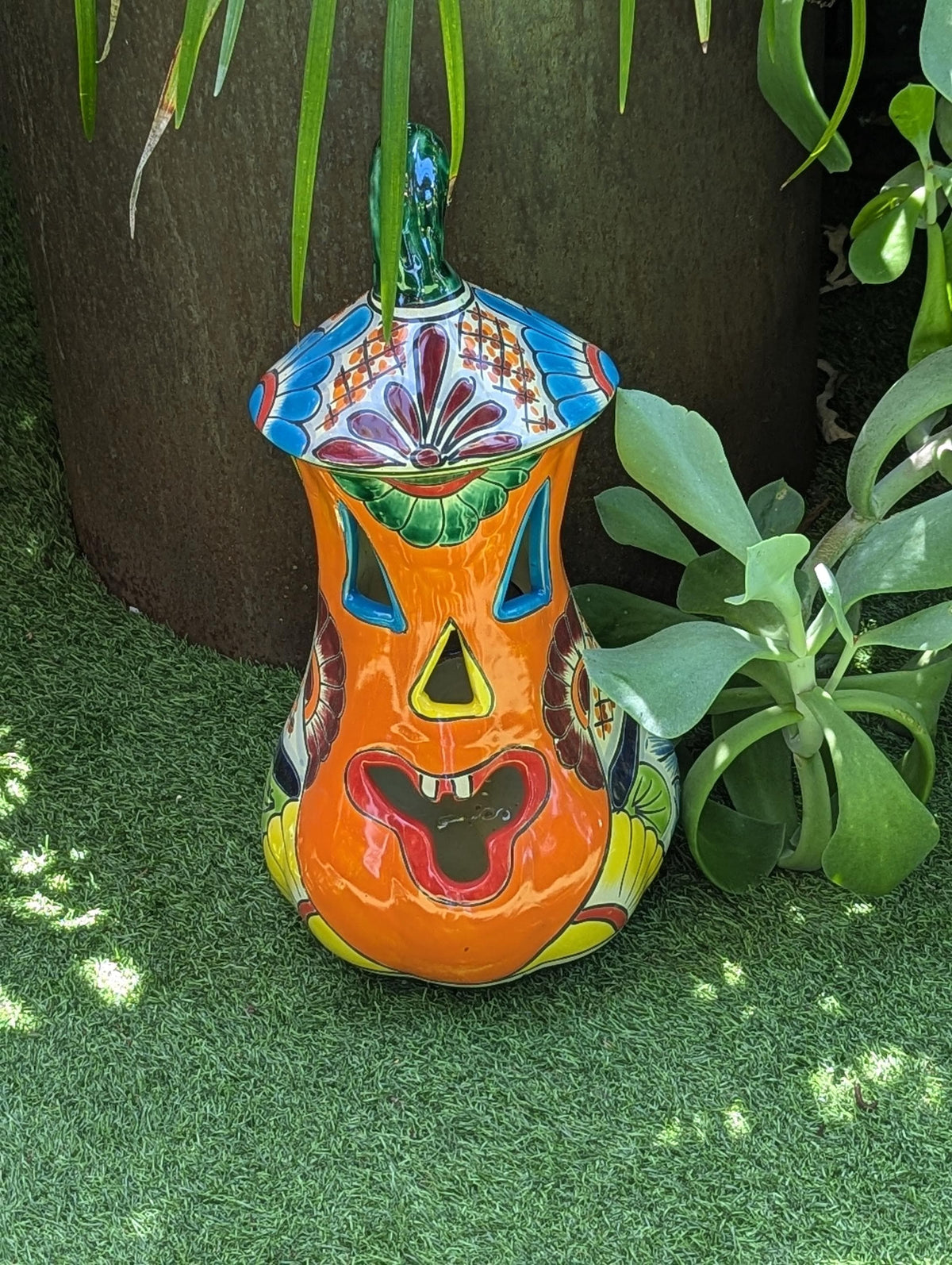 Halloween Pumpkin Decor, Talavera Pottery, Jack-o-Lantern Home Decoration, Handmade Mexican Art for Outdoor Patio Decor or Trick or Treat
