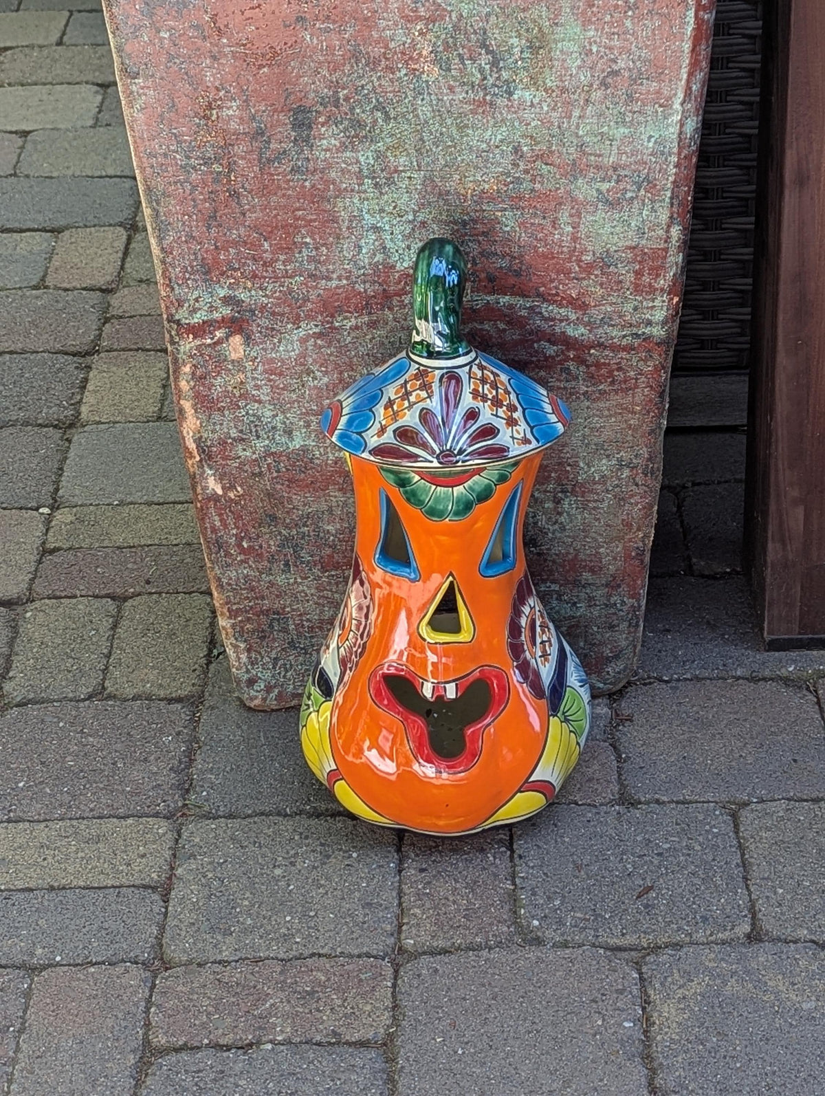 Halloween Pumpkin Decor, Talavera Pottery, Jack-o-Lantern Home Decoration, Handmade Mexican Art for Outdoor Patio Decor or Trick or Treat