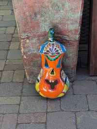 Halloween Pumpkin Decor, Talavera Pottery, Jack-o-Lantern Home Decoration, Handmade Mexican Art for Outdoor Patio Decor or Trick or Treat