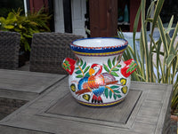 Parrot Planter Ceramic Flower Pot is 10.5" Round Handmade Mexican Talavera Pottery for Outdoor Garden Decor or Indoor Home Decor