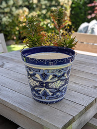 Blue & White Ceramic Planter | Exquisite Handmade Mexican Pottery to use as Outdoor Garden Decor, Indoor Home Decor, Flower Pot Centerpiece