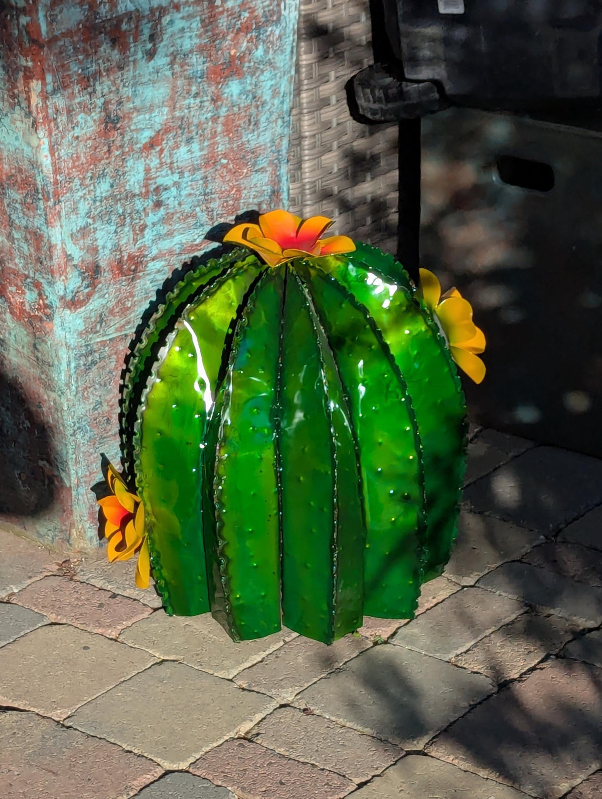 Barrel Cactus Garden Decor | Cactus Decoration for Your Yard or Home is Hand Painted Lifelike Metal Cactus, Mexican Yard Art - Enjoy at Home