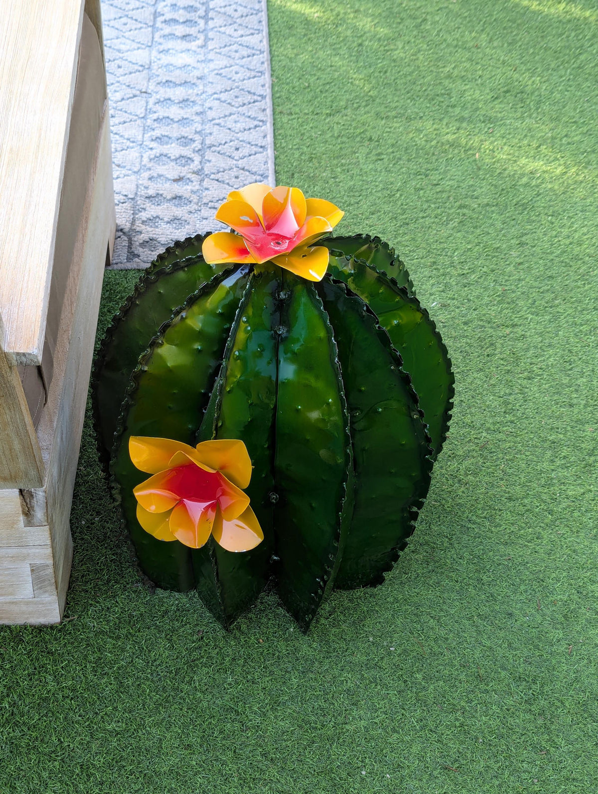 Barrel Cactus Garden Decor | Cactus Decoration for Your Yard or Home is Hand Painted Lifelike Metal Cactus, Mexican Yard Art - Enjoy at Home