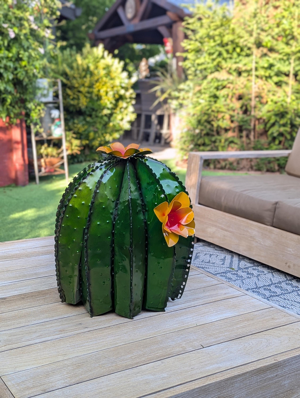 Barrel Cactus Garden Decor | Cactus Decoration for Your Yard or Home is Hand Painted Lifelike Metal Cactus, Mexican Yard Art - Enjoy at Home