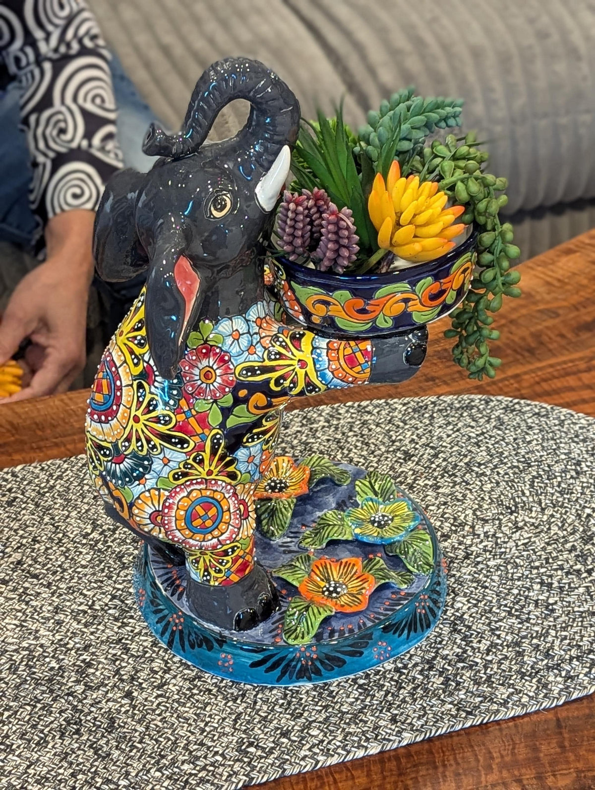 Elephant Flower Pot is Talavera Planter & Handmade Mexican Pottery for Indoor Decorations, Gift for Elephant Lovers, Ships 10-1