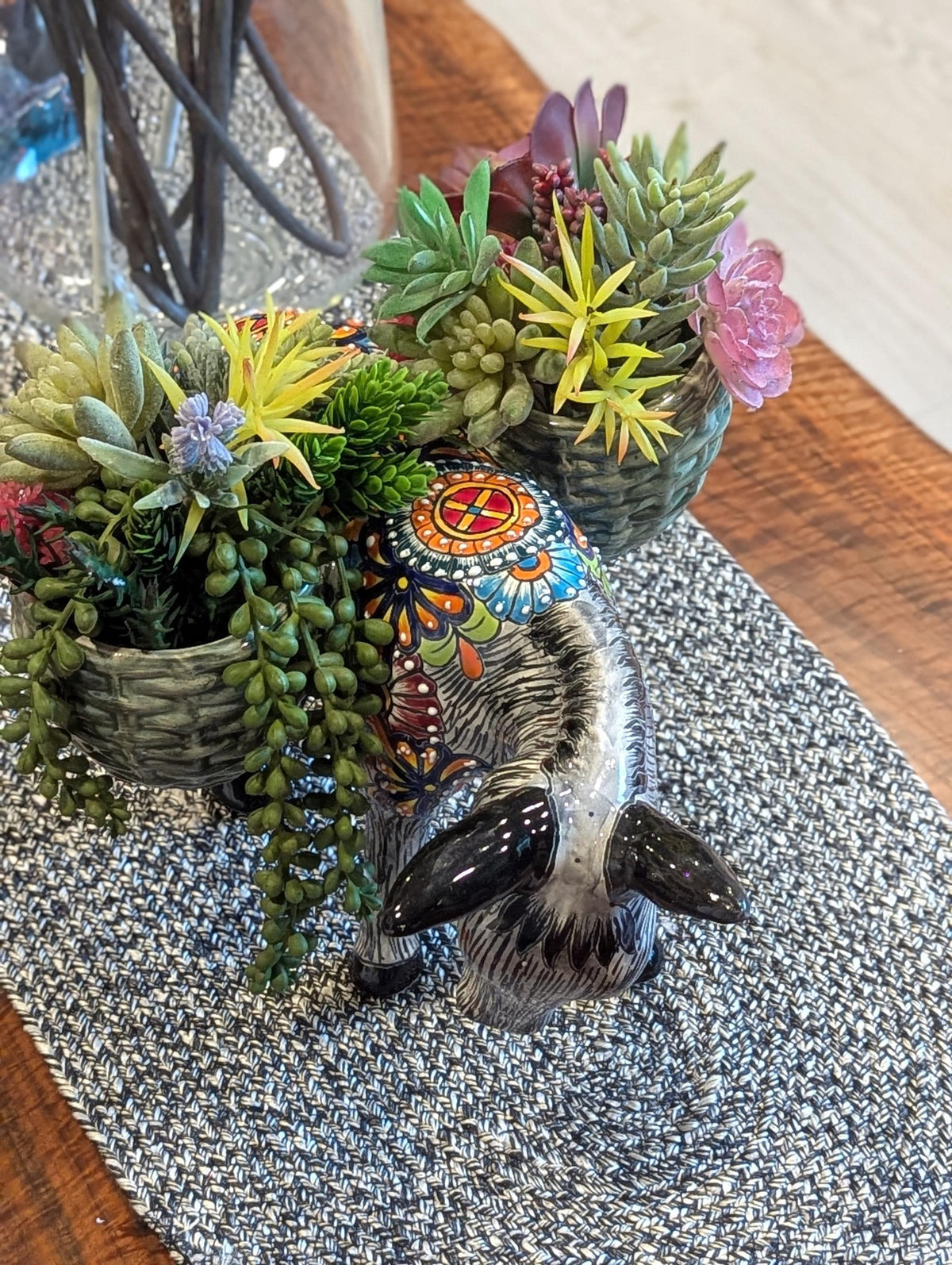 Handmade Talavera Donkey Planter is Mexican Pottery & Ceramic Plant Pot for Indoor Home Decor, Hand Painted Yard Art, Ships 10-1