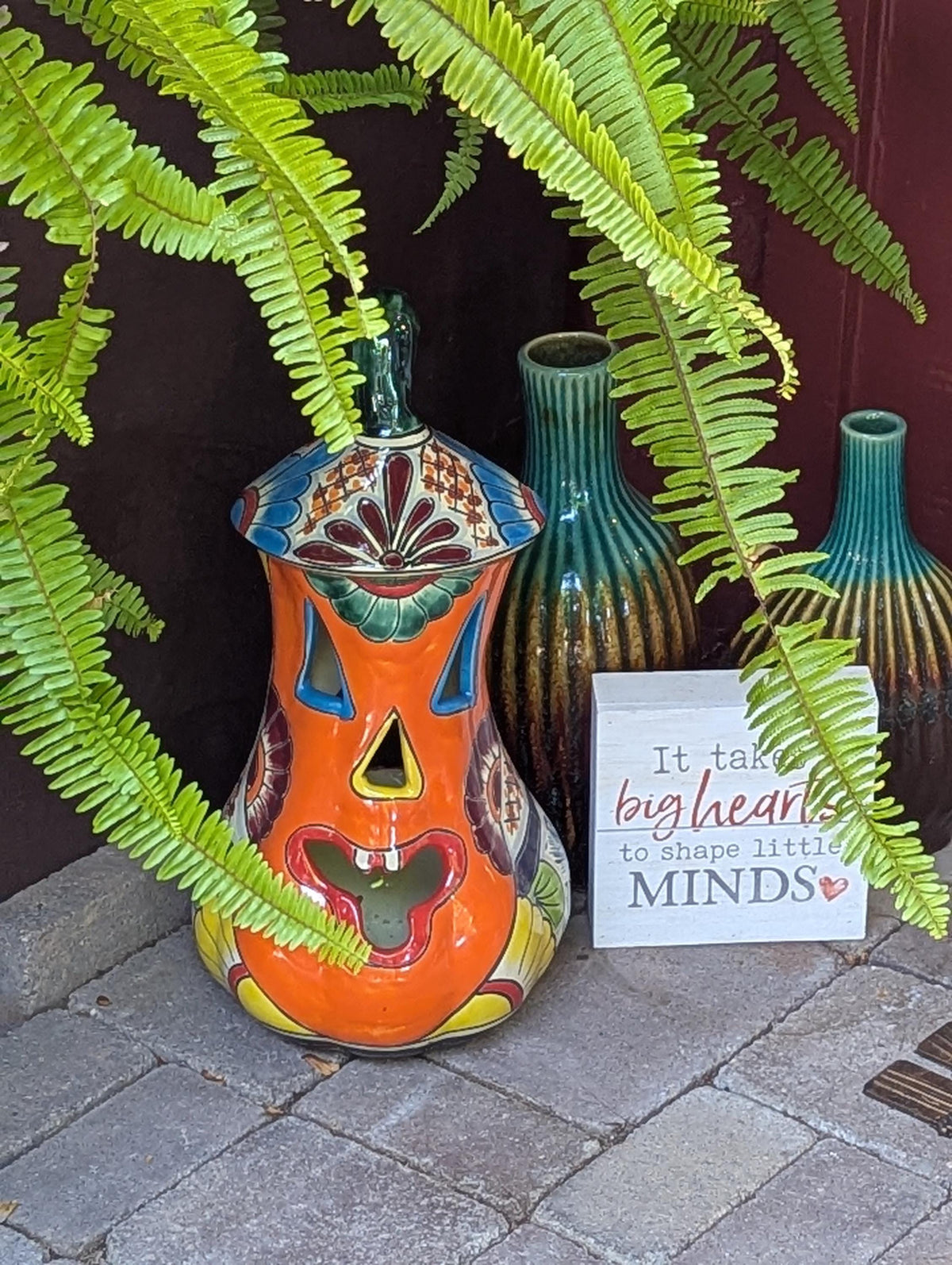 Halloween Pumpkin Decor, Talavera Pottery, Jack-o-Lantern Home Decoration, Handmade Mexican Art for Outdoor Patio Decor or Trick or Treat