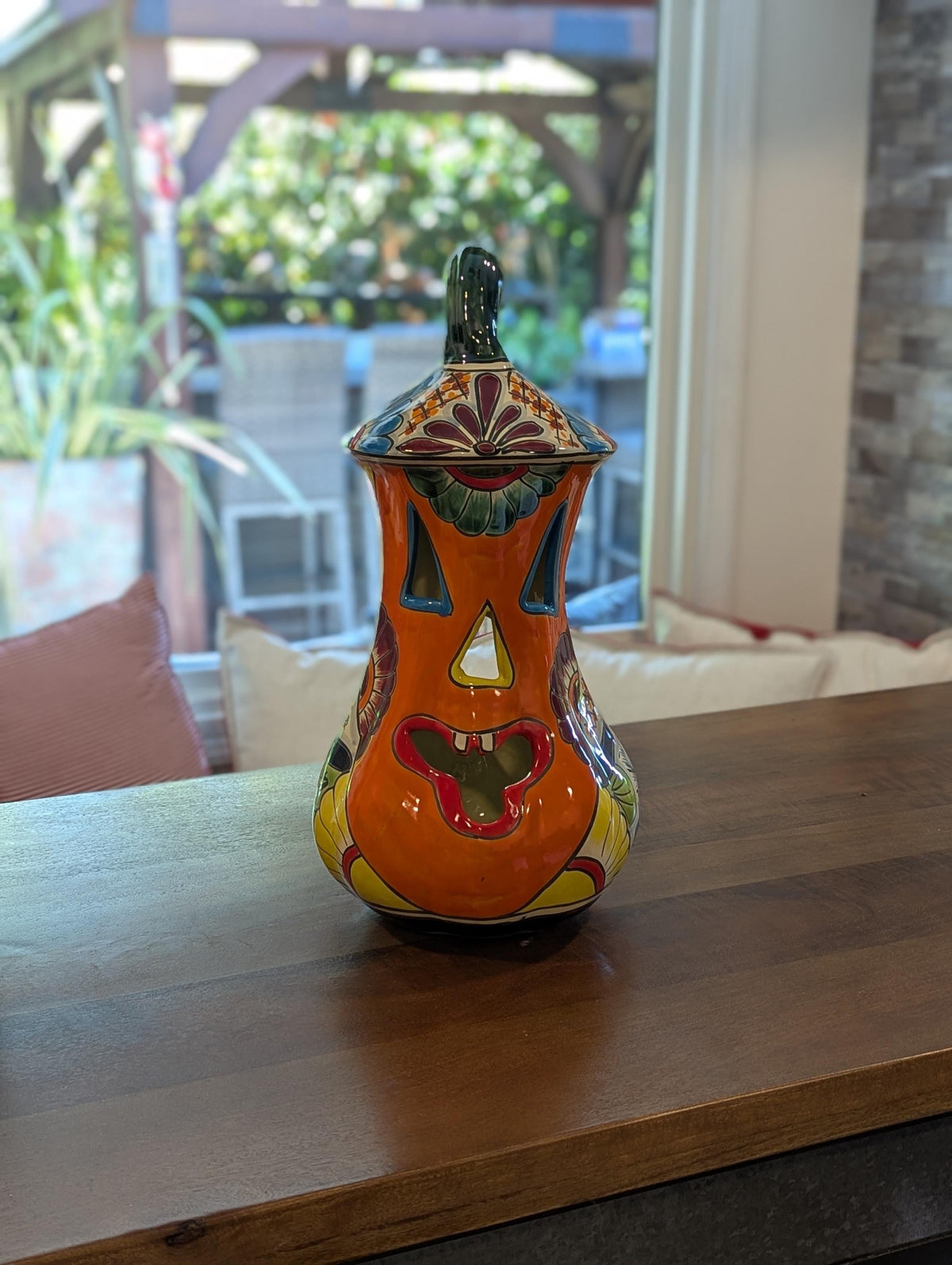 Halloween Pumpkin Decor, Talavera Pottery, Jack-o-Lantern Home Decoration, Handmade Mexican Art for Outdoor Patio Decor or Trick or Treat