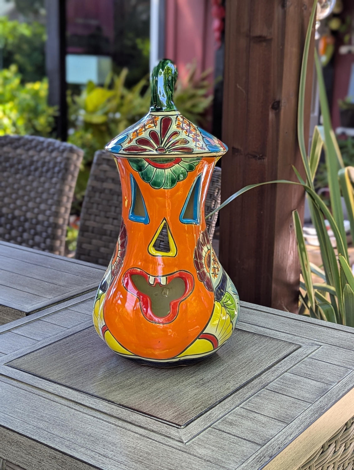 Halloween Pumpkin Decor, Talavera Pottery, Jack-o-Lantern Home Decoration, Handmade Mexican Art for Outdoor Patio Decor or Trick or Treat