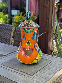 Halloween Pumpkin Decor, Talavera Pottery, Jack-o-Lantern Home Decoration, Handmade Mexican Art for Outdoor Patio Decor or Trick or Treat
