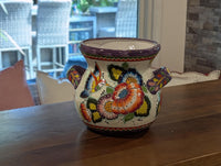 Hummingbirds Flower Pot 10.5" Round Talavera Ceramic Planter is Handmade Pottery for Outdoor Garden Decor or Indoor Home Decor