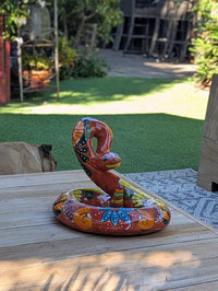 Rattlesnake Figurine is Ceramic Talavera Mexican Pottery | Outdoor Snake Decor, Garden Statue, Yard Art, Home Decor, Handmade in Mexico