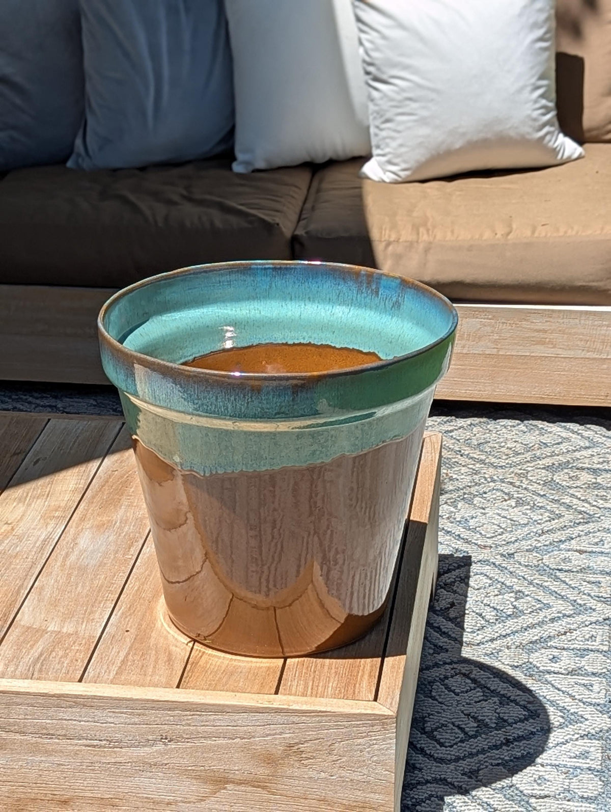 Handcrafted Ceramic Planter and Glazed Pot from Mexico – Green Oxide Aqua & Earth – Contemporary Outdoor Decor and Large Garden Plant Pot