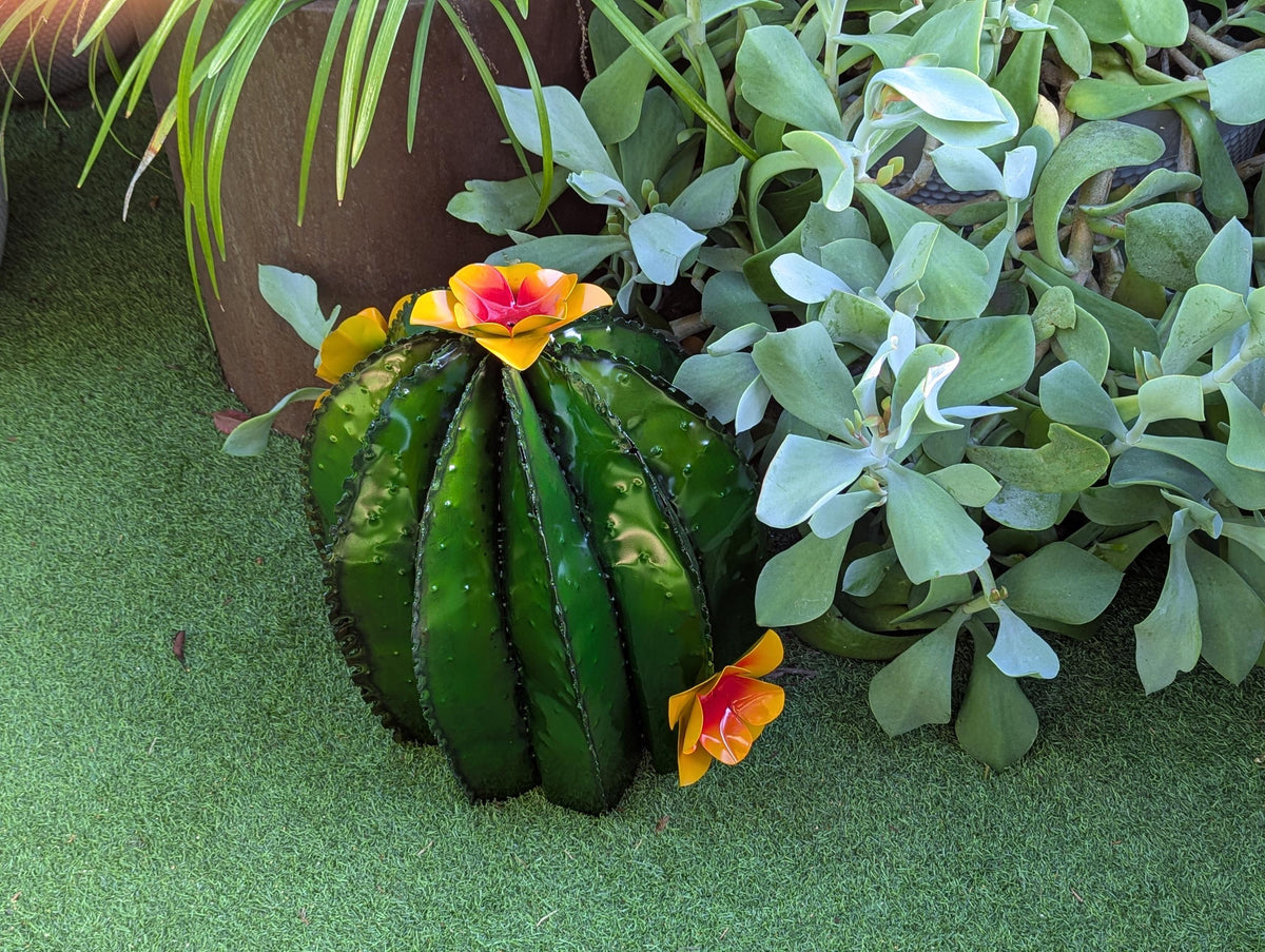 Barrel Cactus Garden Decor | Cactus Decoration for Your Yard or Home is Hand Painted Lifelike Metal Cactus, Mexican Yard Art - Enjoy at Home