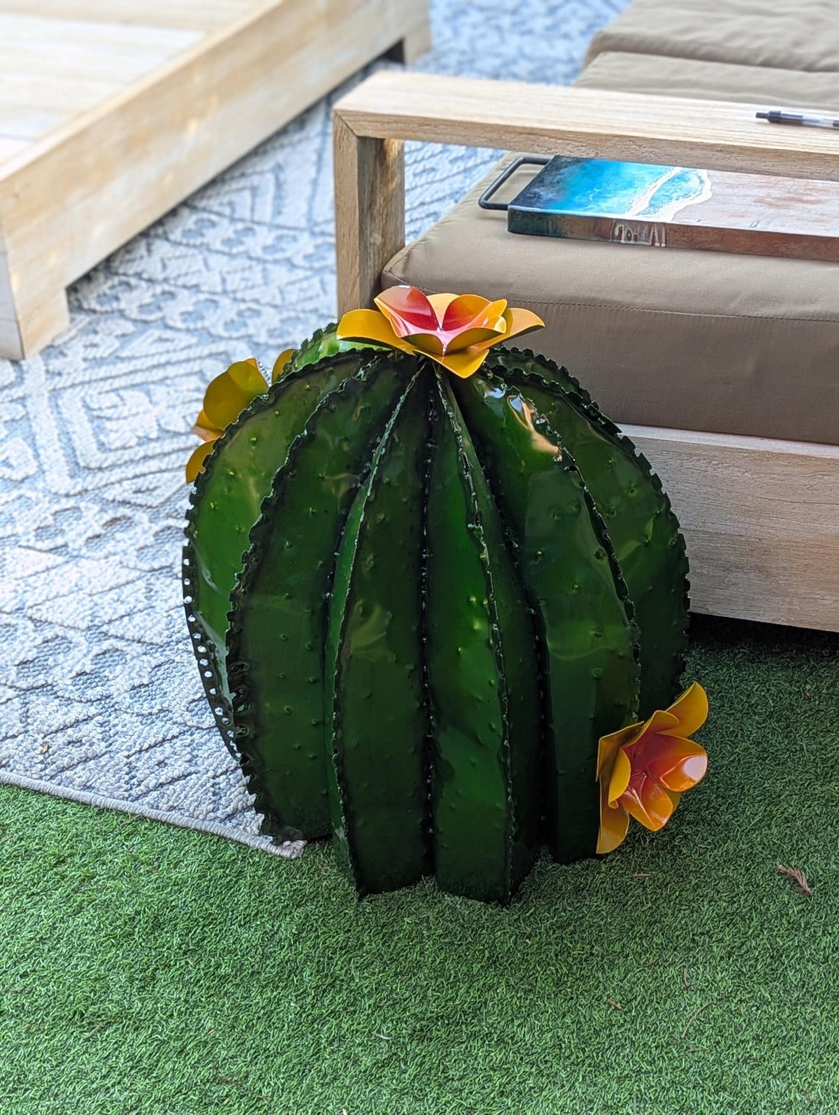 Barrel Cactus Garden Decor | Cactus Decoration for Your Yard or Home is Hand Painted Lifelike Metal Cactus, Mexican Yard Art - Enjoy at Home