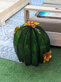 Barrel Cactus Garden Decor | Cactus Decoration for Your Yard or Home is Hand Painted Lifelike Metal Cactus, Mexican Yard Art - Enjoy at Home