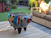Blowfish Planter is Hand Painted Ceramic Talavera Mexican Pottery | Unique Planter Yard Art for Outdoor Garden Decor