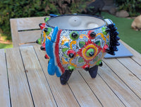 Blowfish Planter is Hand Painted Ceramic Talavera Mexican Pottery | Unique Planter Yard Art for Outdoor Garden Decor