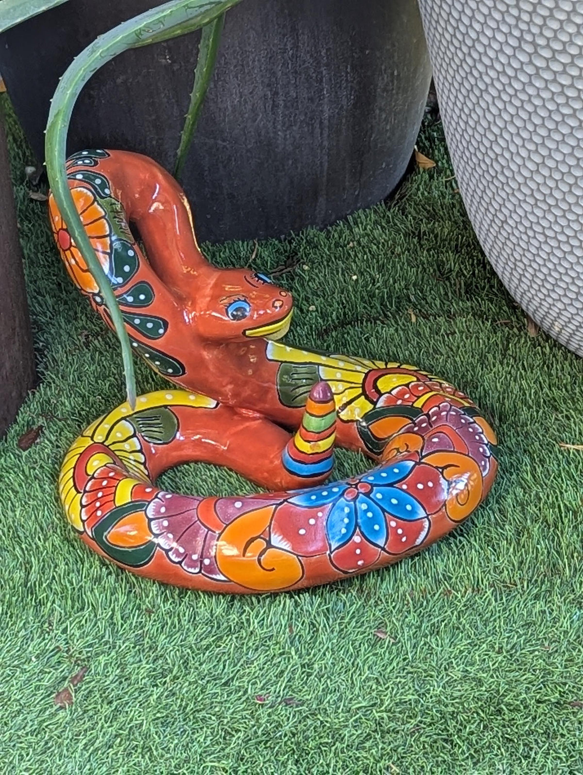Rattlesnake Figurine is Ceramic Talavera Mexican Pottery | Outdoor Snake Decor, Garden Statue, Yard Art, Home Decor, Handmade in Mexico