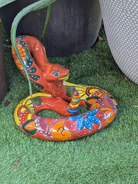 Rattlesnake Figurine is Ceramic Talavera Mexican Pottery | Outdoor Snake Decor, Garden Statue, Yard Art, Home Decor, Handmade in Mexico