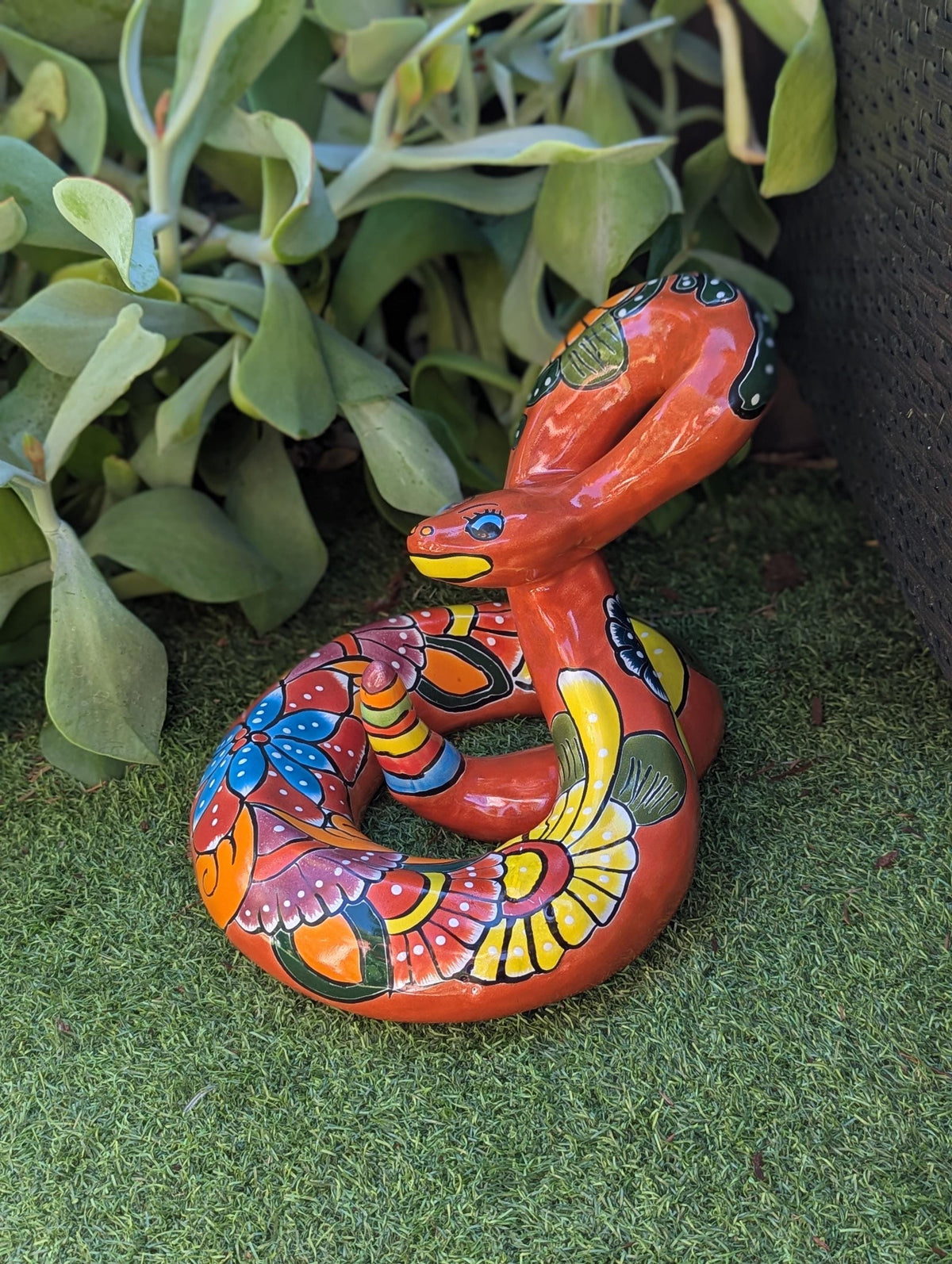 Rattlesnake Figurine is Ceramic Talavera Mexican Pottery | Outdoor Snake Decor, Garden Statue, Yard Art, Home Decor, Handmade in Mexico