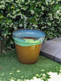 Handcrafted Ceramic Planter and Glazed Pot from Mexico – Green Oxide Aqua & Earth – Contemporary Outdoor Decor and Large Garden Plant Pot