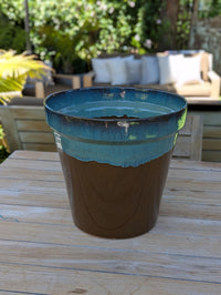 Handcrafted Ceramic Planter and Glazed Pot from Mexico – Green Oxide Aqua & Earth – Contemporary Outdoor Decor and Large Garden Plant Pot