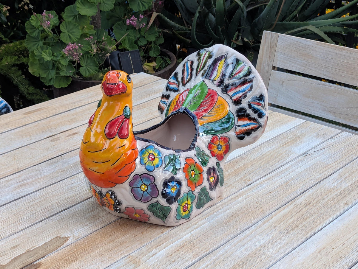 Peacock Planter | Distinctive Talavera Flower Pot is Handmade Ceramic Mexican Pottery for Indoor Home Decor or Outdoor Planter Pot, Yard Art