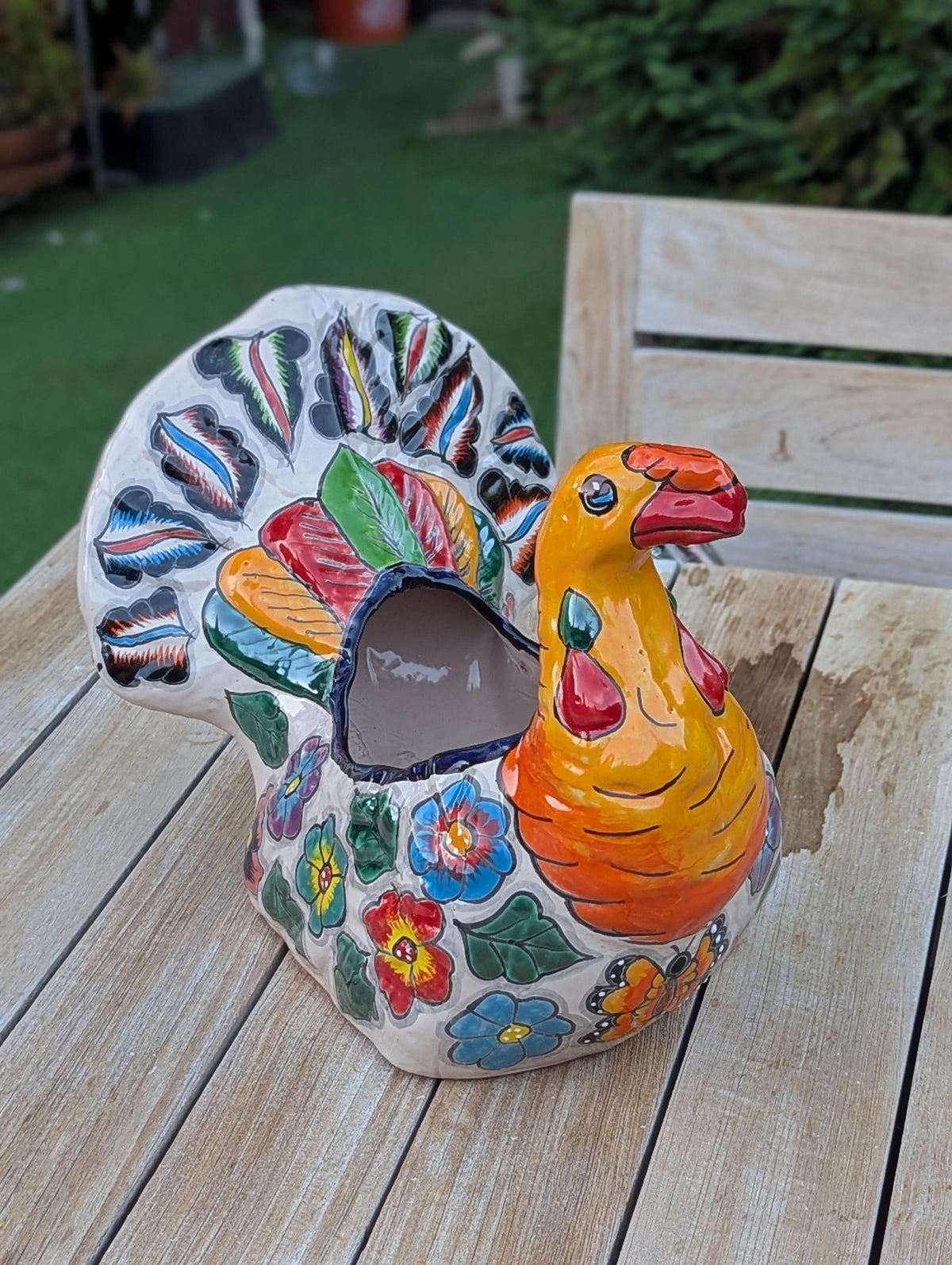 Peacock Planter | Distinctive Talavera Flower Pot is Handmade Ceramic Mexican Pottery for Indoor Home Decor or Outdoor Planter Pot, Yard Art