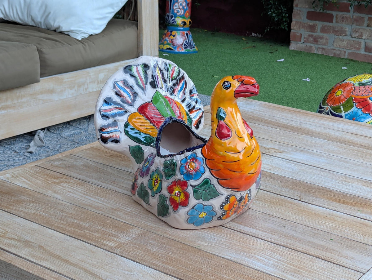 Peacock Planter | Distinctive Talavera Flower Pot is Handmade Ceramic Mexican Pottery for Indoor Home Decor or Outdoor Planter Pot, Yard Art