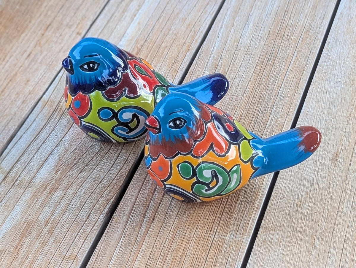 Birdie Home Decor | Ceramic Talavera Mexican Pottery is Lovely Bird Statue to use as Colorful Bird Art for Home, Porch, Yard or Garden Decor