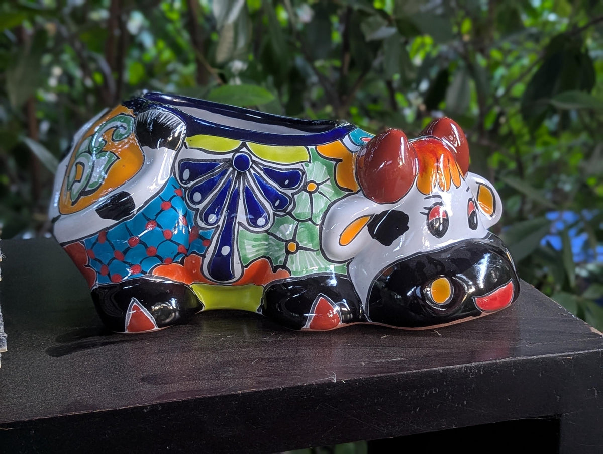 Cow Planter Talavera Pottery | Use Ceramic Cow Flower Pot for Outdoor or Indoor Plants, Handmade Cow Gifts