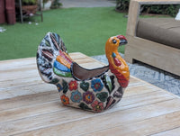 Peacock Flower Pot Ceramic Talavera Planter, Small Handmade Mexican Pottery Home Decor as Indoor Planter or Outdoor Pot