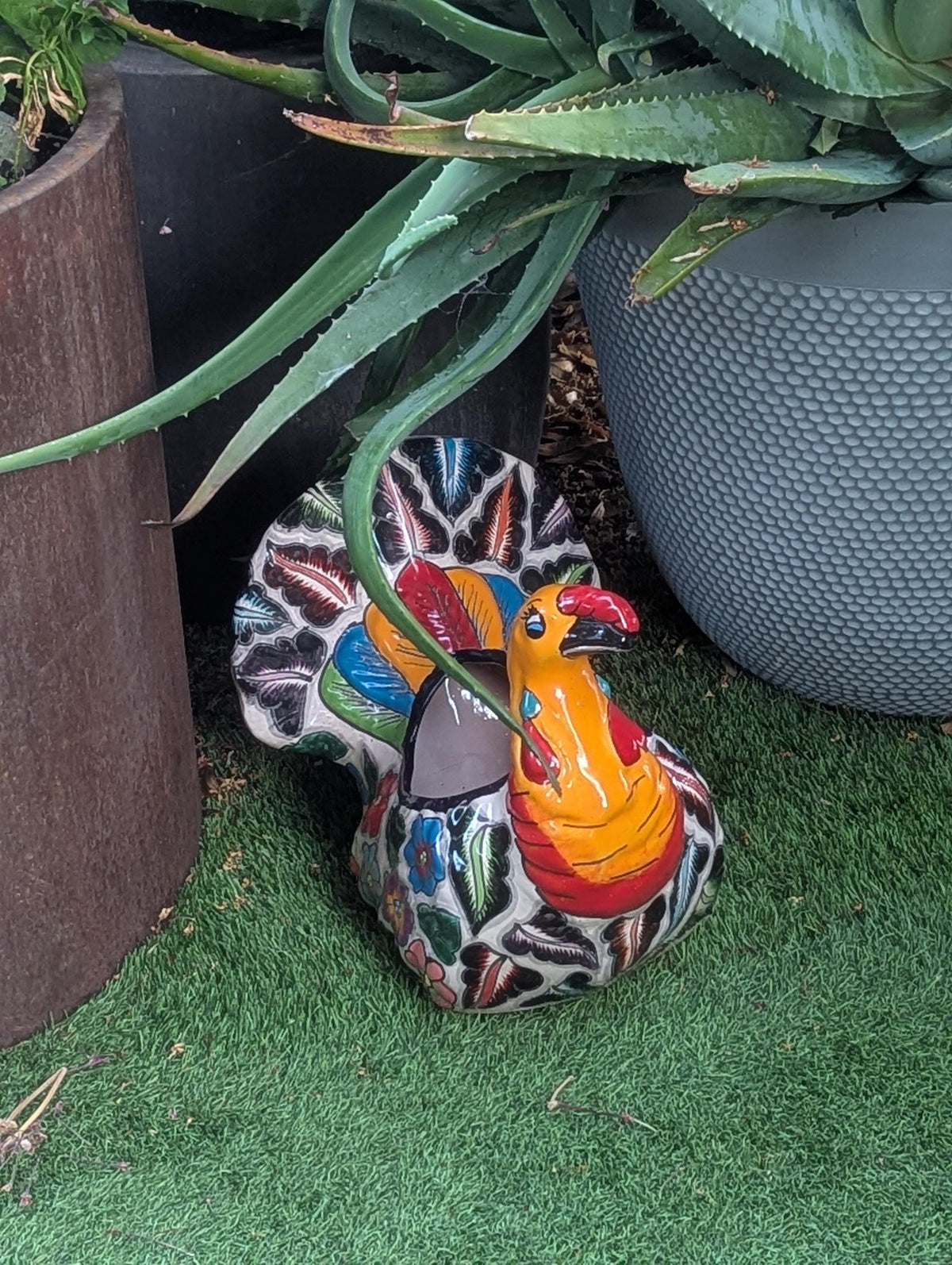 Peacock Flower Pot Ceramic Talavera Planter, Small Handmade Mexican Pottery Home Decor as Indoor Planter or Outdoor Pot