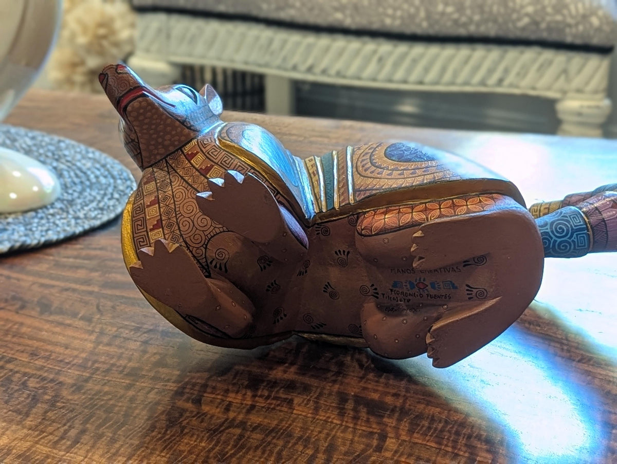 Armadillo Alebrije is Genuine Mexican Folk Art | Vibrant Handcraftsmanship on this Oaxacan Wood Carving is Superb, Collectible Home Decor