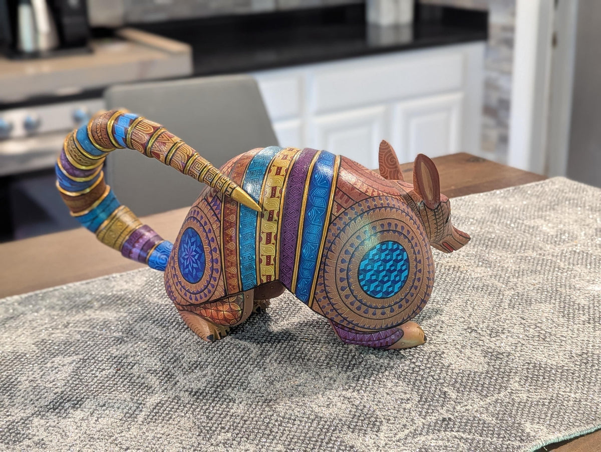 Armadillo Alebrije is Genuine Mexican Folk Art | Vibrant Handcraftsmanship on this Oaxacan Wood Carving is Superb, Collectible Home Decor