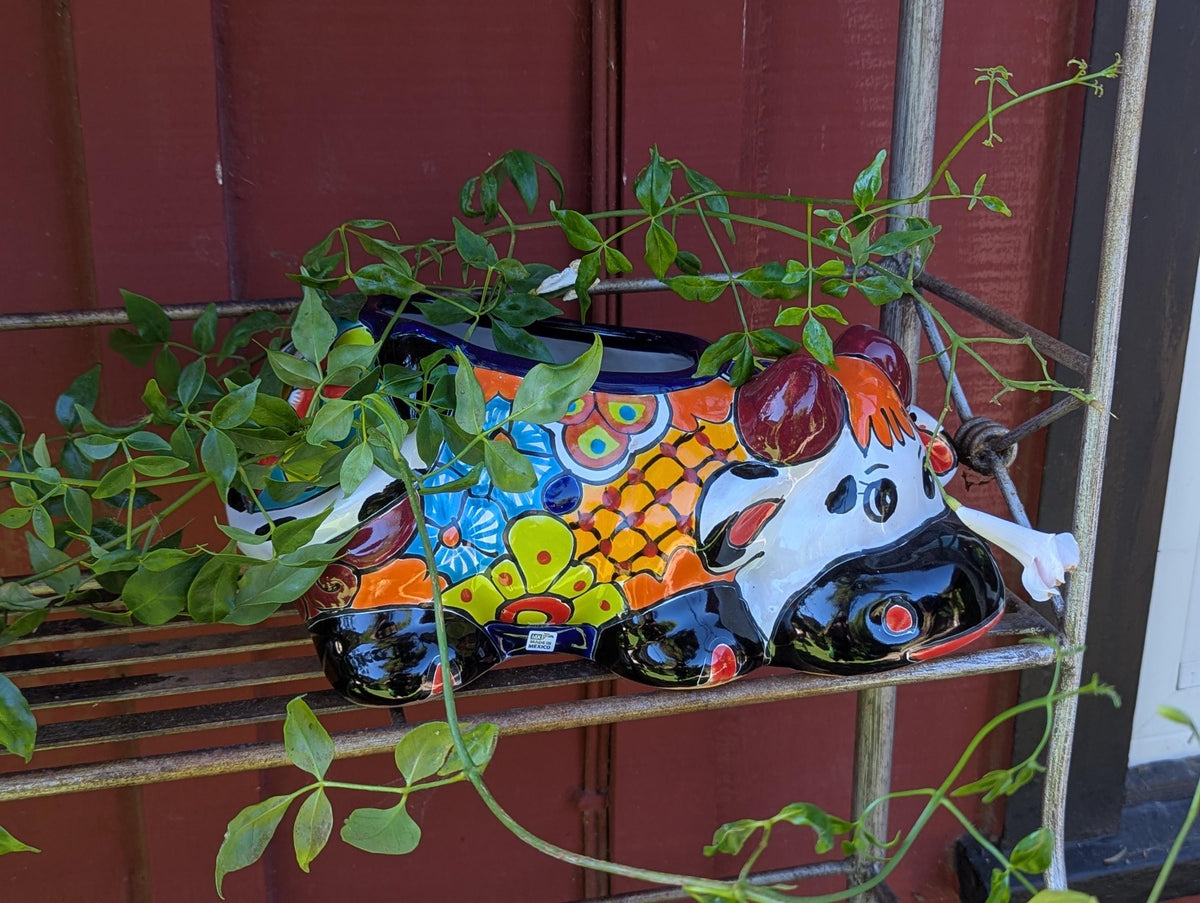 Cow Planter Talavera Pottery | Use Ceramic Cow Flower Pot for Outdoor or Indoor Plants, Handmade Cow Gifts