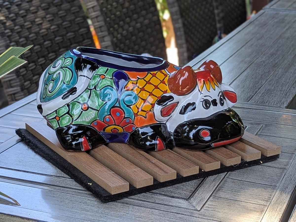 Cow Planter Talavera Pottery | Use Ceramic Cow Flower Pot for Outdoor or Indoor Plants, Handmade Cow Gifts