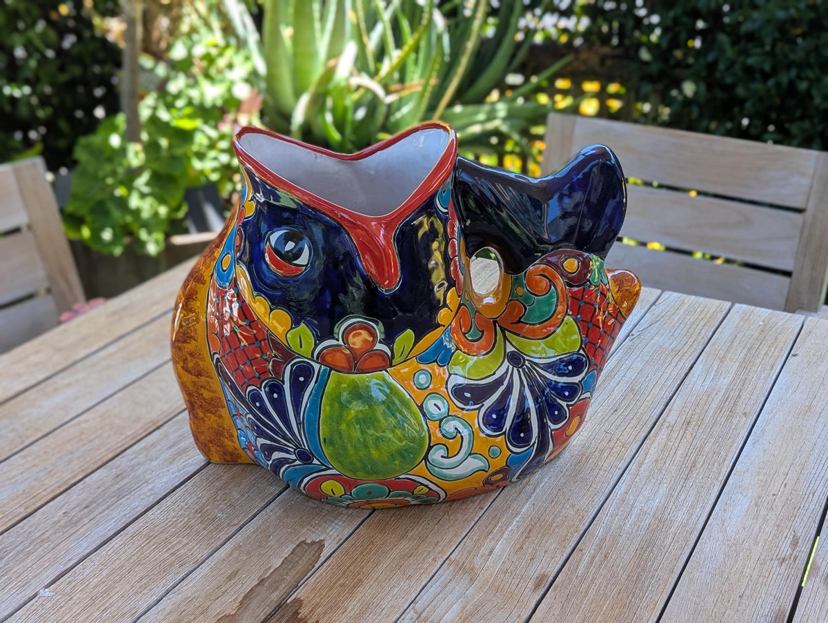 Talavera Whale Planter is Hand Painted Ceramic Mexican Pottery | Large Fish Planter Pot for Yard Art & Outdoor Garden Decor, Big Flower Pot