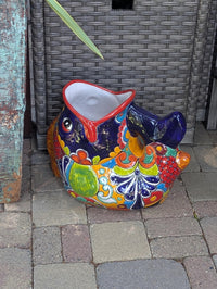 Talavera Whale Planter is Hand Painted Ceramic Mexican Pottery | Large Fish Planter Pot for Yard Art & Outdoor Garden Decor, Big Flower Pot