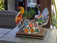 Fancy Chicken Flower Pot is a Ceramic Talavera Planter | Handmade Mexican Pottery good as Indoor Home Decor or Outdoor Planter Pot