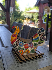 Fancy Chicken Flower Pot is a Ceramic Talavera Planter | Handmade Mexican Pottery good as Indoor Home Decor or Outdoor Planter Pot