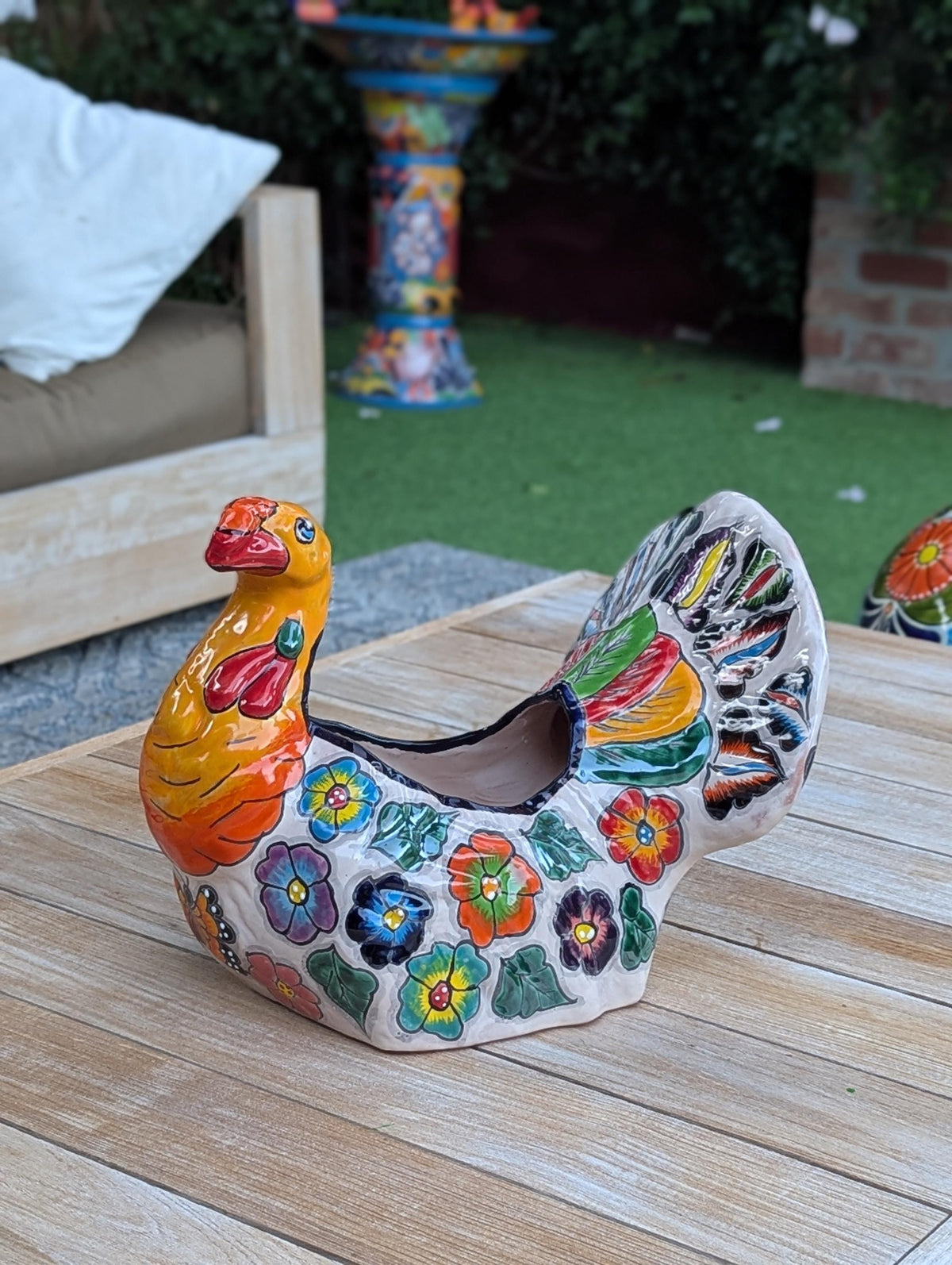Peacock Planter | Distinctive Talavera Flower Pot is Handmade Ceramic Mexican Pottery for Indoor Home Decor or Outdoor Planter Pot, Yard Art